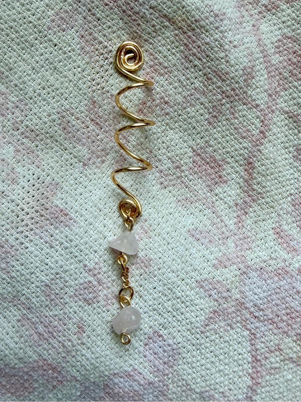 HANDMADE Gold Spiral Hair Wrap with Pink Stone Accent
